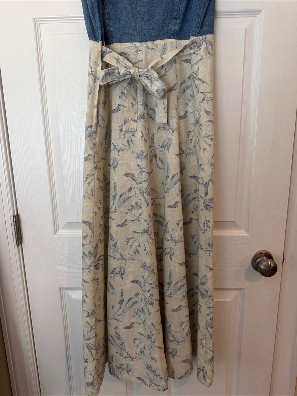 Vintage Express Denim Bodice Maxi Dress Tie Back Small/Med - Picture 7 of 7